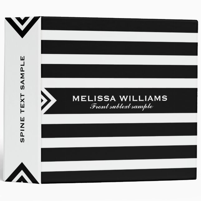 Modern Black & White Stripes & Geometric Accents Binder (Front/Spine)