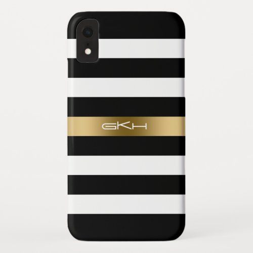Modern Black  White Stripes Gold Accent iPhone XR Case