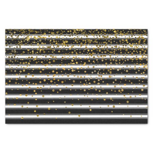 Modern Black White Stripes Gold Foil Confetti Dots Tissue Paper