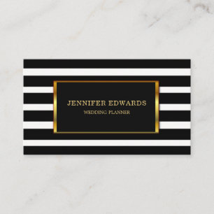 Modern black white stripes gold frame professional business card