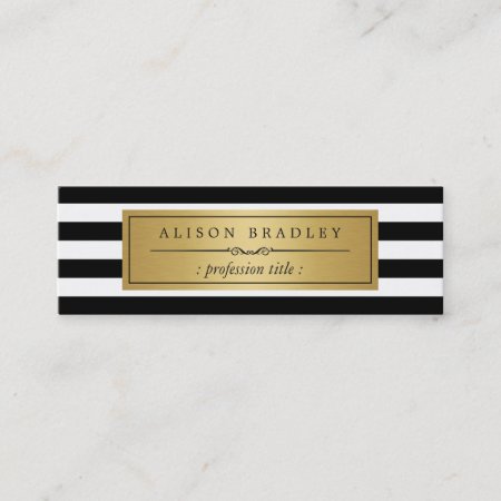 Modern Black White Stripes Gold Label Mini Card