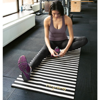 Modern Black White Stripes Gold Monogram Exercise Yoga Mat by iCoolCreate at Zazzle