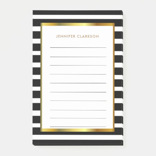 Modern black white stripes gold personalized post_ post_it notes