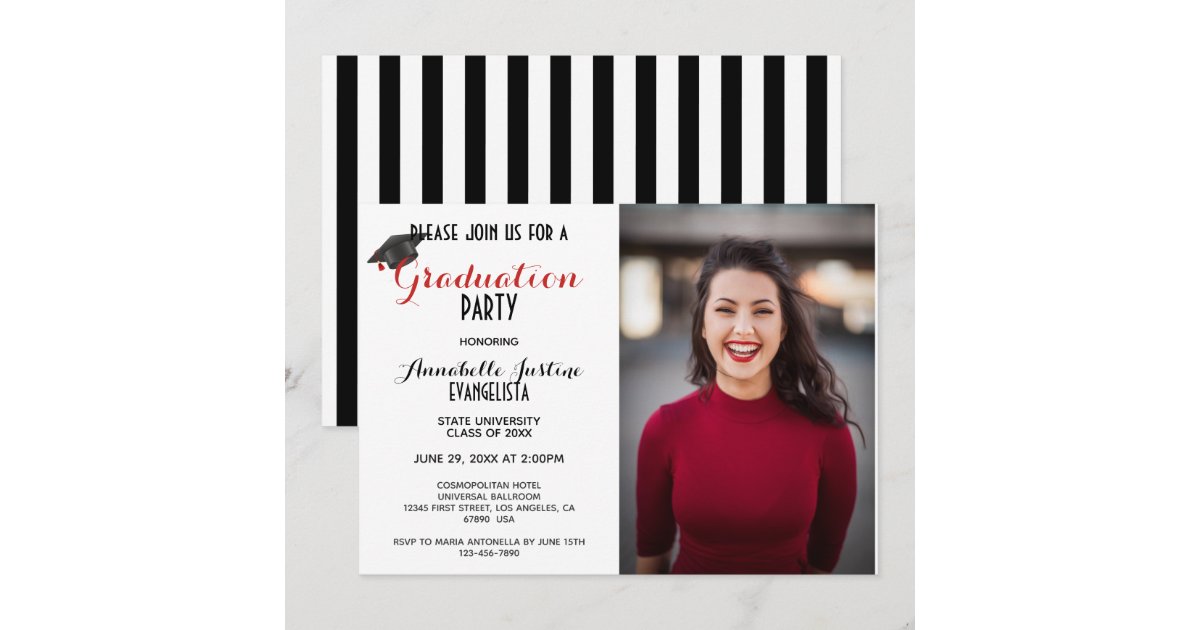 Modern Black & White Stripes Graduation Invitation | Zazzle