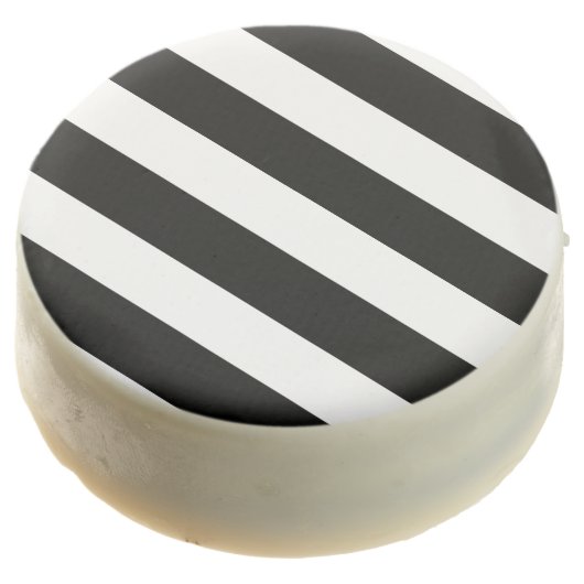 Modern Black White Stripes Pattern Chocolate Covered Oreo (Angled)