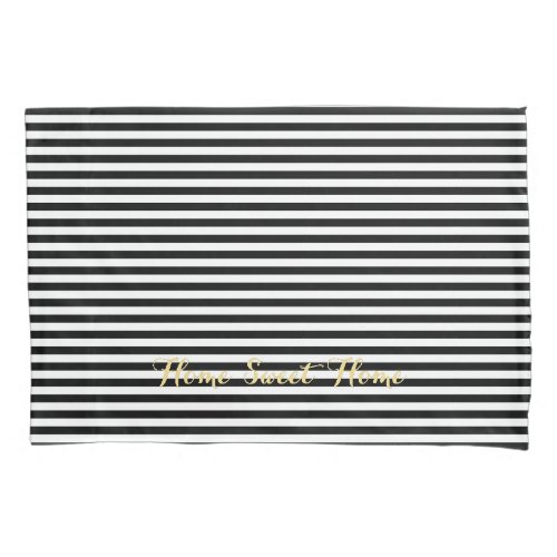 Modern Black White Stripes Pattern Gold Monogram Pillow Case