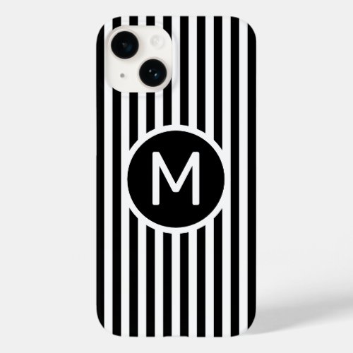 Modern Black White Stripes Pattern Monogram Case_Mate iPhone 14 Case