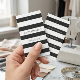 Modern Black White Stripes Personal Contact Card