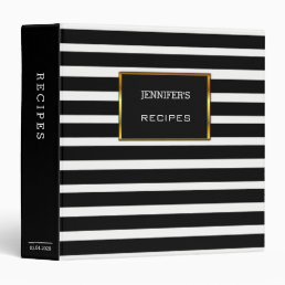Modern black white stripes personal Recipe Binder