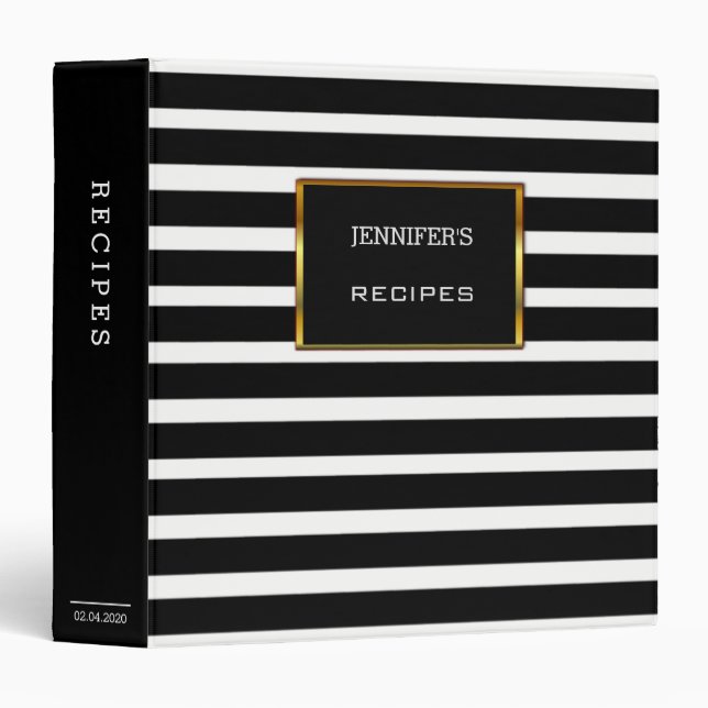Modern black white stripes personal Recipe Binder (Front/Spine)