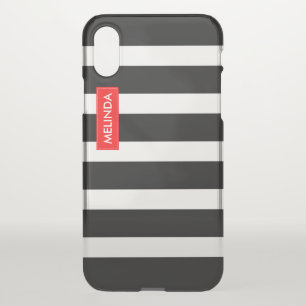 Modern Black & White Stripes Red Accent iPhone X Case