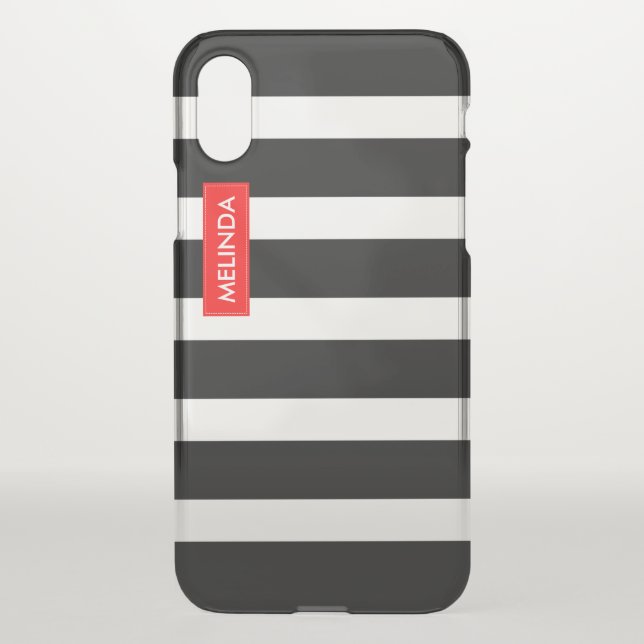 Modern Black & White Stripes Red Accent Uncommon iPhone Case (Back)