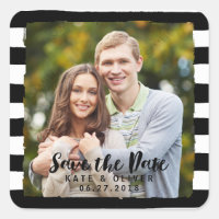 Modern Black & White Stripes Save the Date Photo Square Sticker