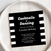 Modern Black & White Stripes Typography Birthday