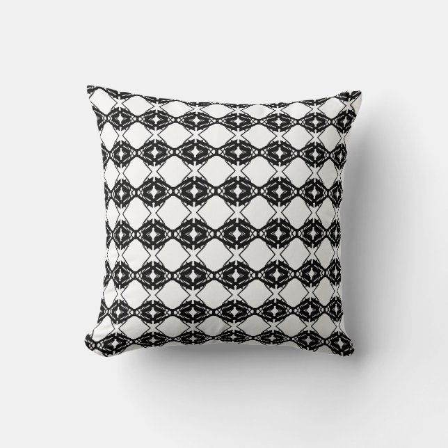 Modern Black & White Stylish Diamond Pattern Throw Pillow (Front)