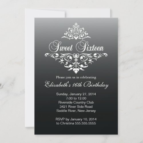 Modern Black White Sweet Sixteen Birthday Party 5x7 Paper Invitation Card