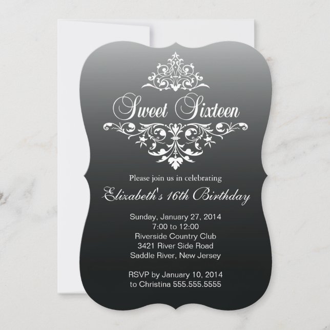 Modern Black White Sweet Sixteen Birthday Party Invitation (Front)