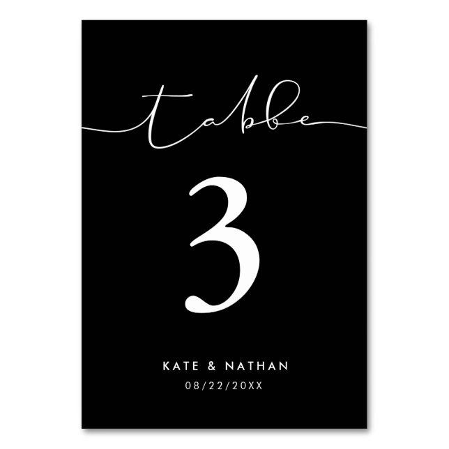 Modern Black & White Table Number (Front)