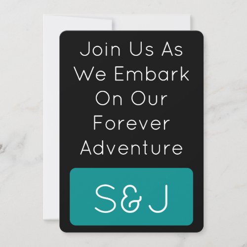 Modern Black White Teal Monogram Wedding QR Invitation