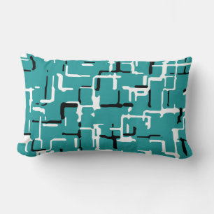 Modern Black White Teal Pattern Lumbar Pillow