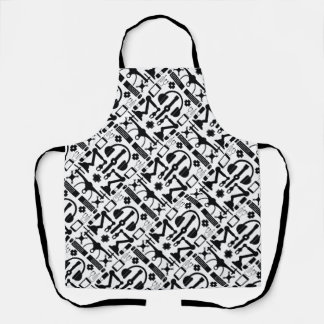 Modern Black & White Technology Objects Pattern Apron