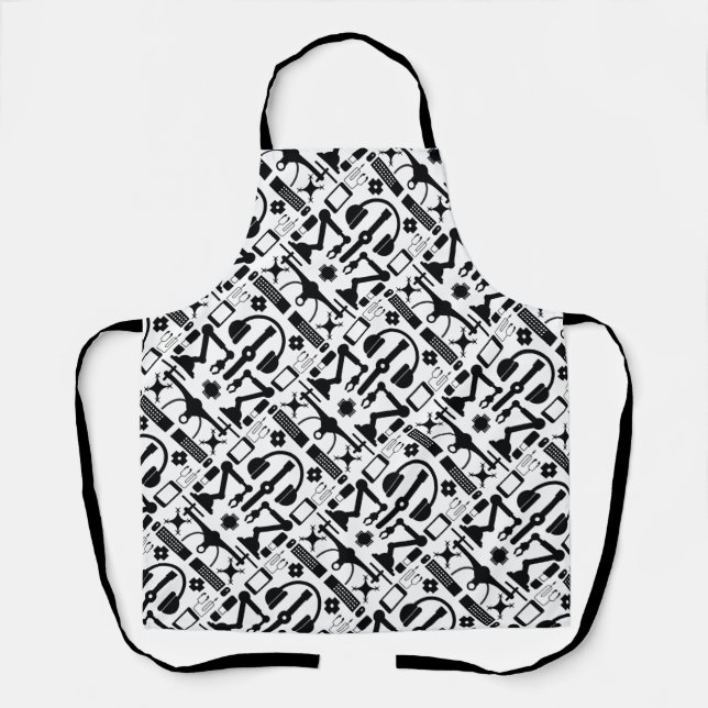 Modern Black & White Technology Objects Pattern Apron (Front)
