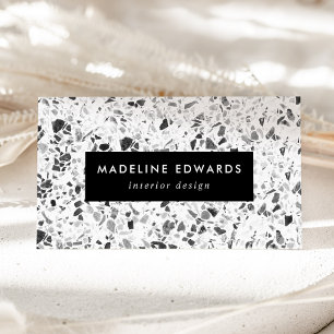 Modern Black & White Terrazzo Business Card