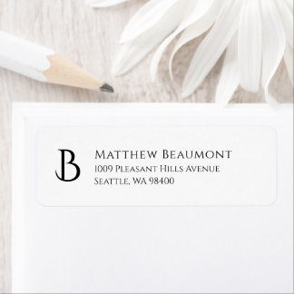Modern Black White Text Initial Return Address Label