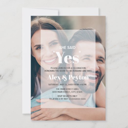 Modern Black White Text Photo Engagement Party Invitation