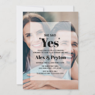 Modern Black White Text Photo Engagement Party Invitation