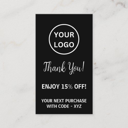 Modern Black White Thank you Business logo Discount Card
