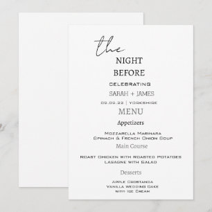 Modern Black & White The Night Before Wedding Menu