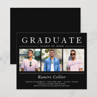 Modern Black White Three Photo Graduation