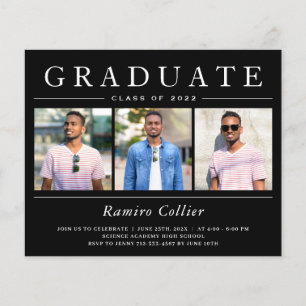 Modern Black White Three Photo Graduation