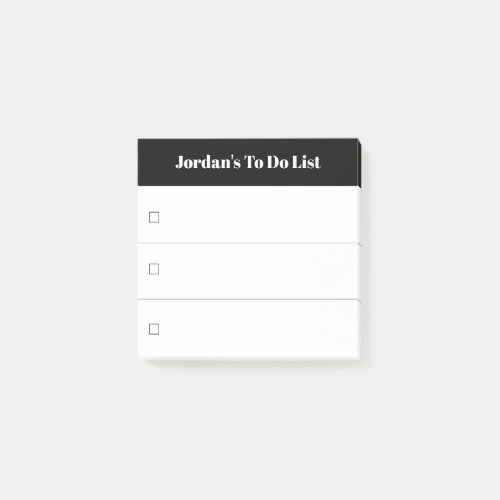 Modern Black White To Do List with Custom Name Post_it Notes