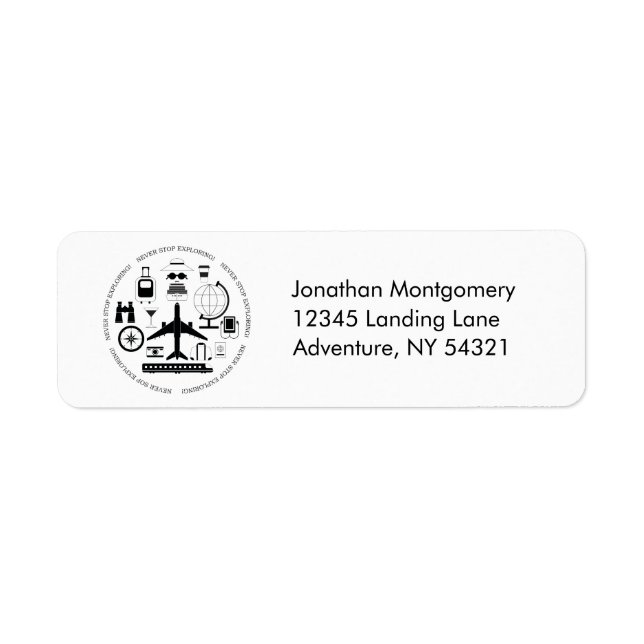 Modern Black & White Travel Objects Motif Label (Front)