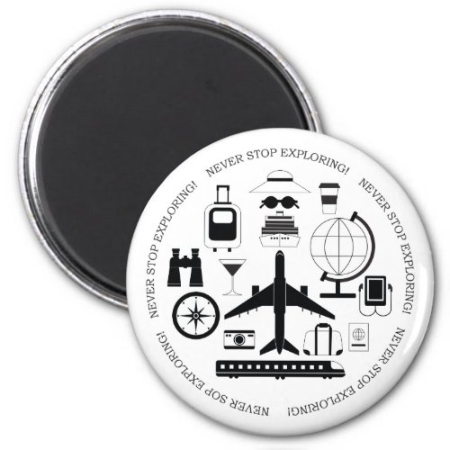 Modern Black  White Travel Objects Motif Magnet