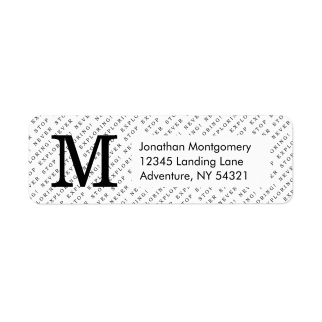 Modern Black & White Travel Typography Monogram Label (Front)
