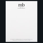 Modern Black White Trendy Script Business Monogram Letterhead<br><div class="desc">A unique initial monogram using your initials and name. A modern style monogrammed design using connected initials and your name in script typographic font. A trendy and elegant design featuring your name is the feature. Customized this black and white monogram design and make it your own!</div>