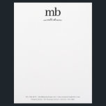 Modern Black White Trendy Script Business Monogram Letterhead<br><div class="desc">A unique initial monogram using your initials and name. A modern style monogrammed design using connected initials and your name in script typographic font. A trendy and elegant design featuring your name is the feature. Customized this black and white monogram design and make it your own!</div>