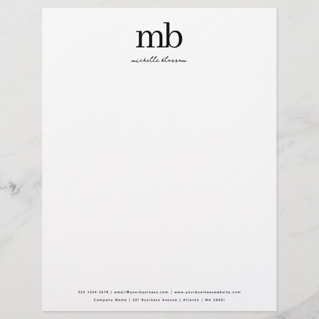 Modern Black White Trendy Script Business Monogram Letterhead (Front)