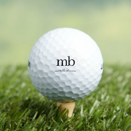 Modern Black White Trendy Script Initial Monogram Golf Balls