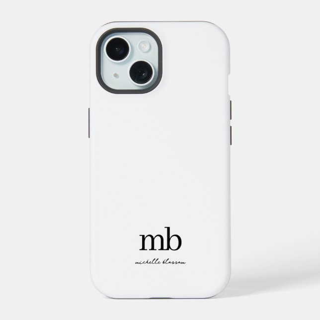 Modern Black White Trendy Script Initial Monogram Iphone Case (Back)