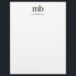Modern Black White Trendy Script Initial Monogram Letterhead<br><div class="desc">A unique initial monogram using your initials and name. A modern style monogrammed design using connected initials and your name in script typographic font. A trendy and elegant design featuring your name is the feature. Customized this black and white monogram design and make it your own!</div>