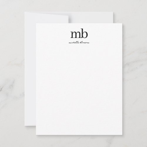 Modern Black White Trendy Script Initial Monogram Note Card