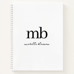 Modern Black White Trendy Script Initial Monogram Notebook