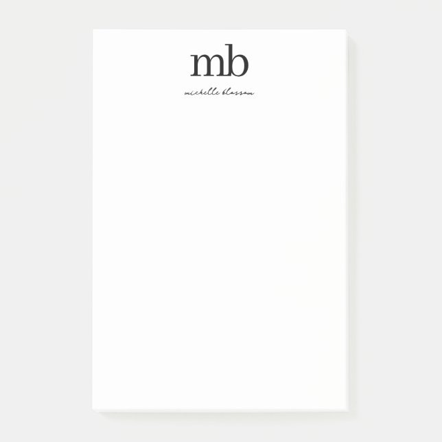 Modern Black White Trendy Script Initial Monogram Post-it Notes (Front)