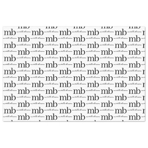 Modern Black White Trendy Script Initial Monogram Tissue Paper