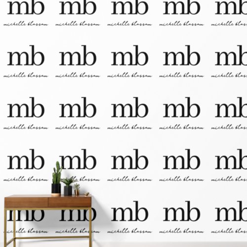 Modern Black White Trendy Script Initial Monogram Wallpaper