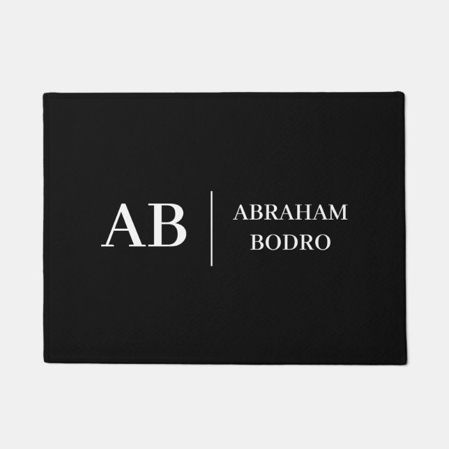 Modern Black & White Trendy Stylish Monogram Doormat (Front)